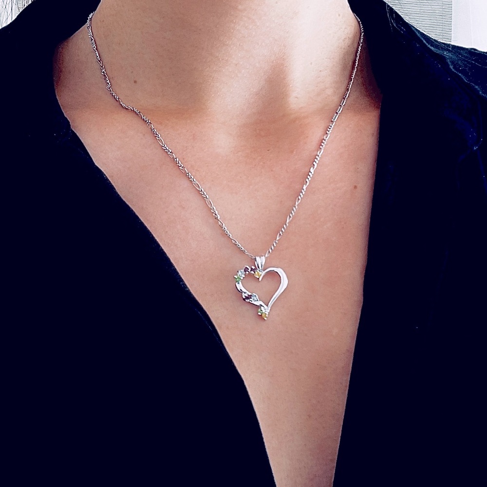 Sterling silver heart necklace with inset rhinestones